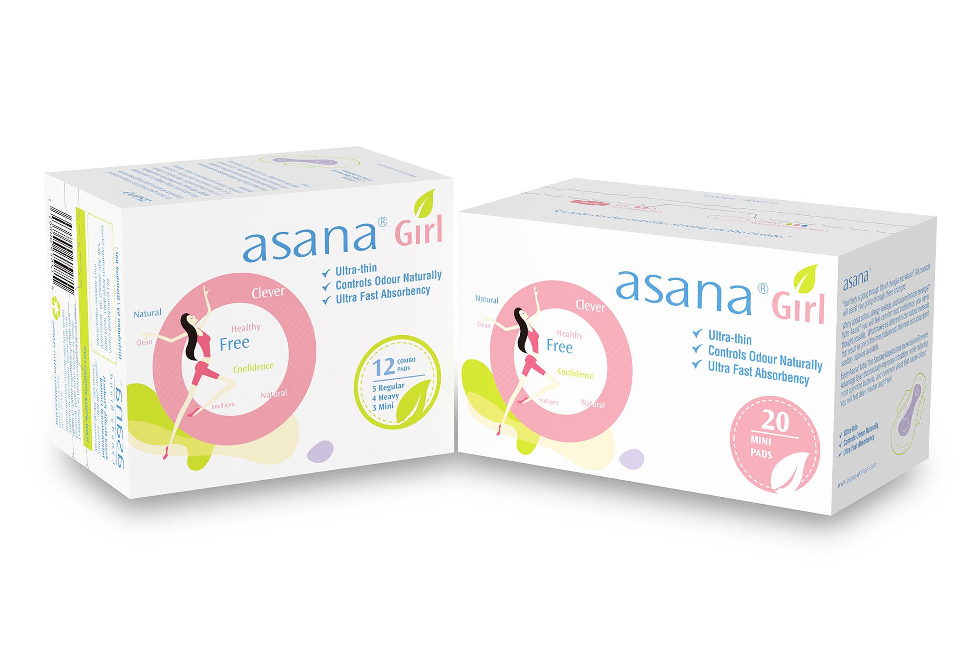 Packaging asana Girl natural chlorine free pads